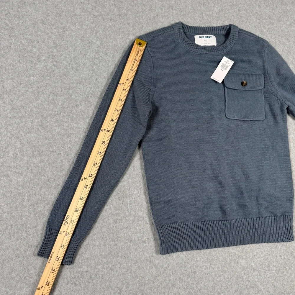 Old Navy Kids Blue Gray Cotton Knit Crewneck Sweater with Chest Pocket Size M 8